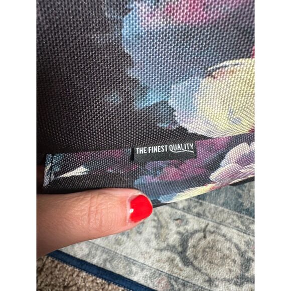 HERSCHEL Black Purple Dark Floral Double Top Handle Large Utility Duffle Bag - Picture 11 of 11